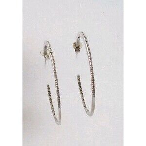 Inside Out OTC Hoop Earrings Sterling Silver 925 CZ Pave Medium Hoops 1.5"